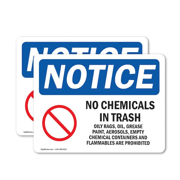 Signmission No Chemicals In Trash Sign With Symbol, 5 in W x Rectangle, Vinyl Decal OS-2PACK-NS-D-35-L-16052 - main